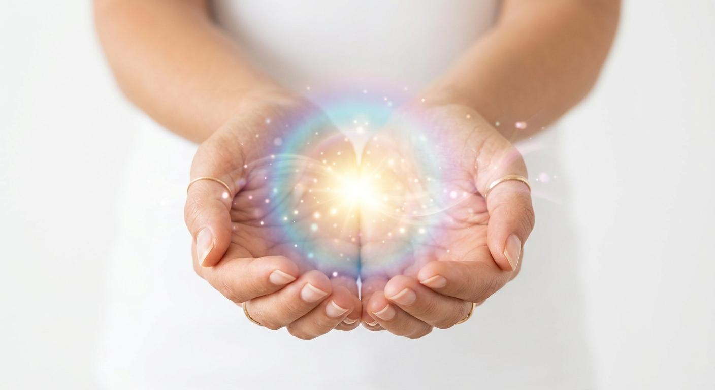 Open hands surrounding a softly glowing light