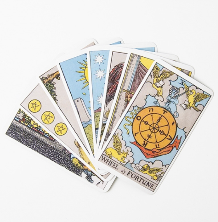 Fan of Rider–Waite–Smith tarot cards, including Wheel of Fortune