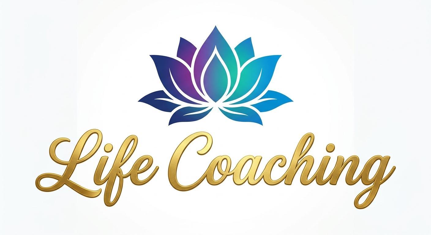 Life Coaching wordmark with a blue and violet lotus flower
